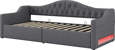 Produktbild von okwish Tagesbett 90x200 Schlafsofa mit 7 Farben einstellbare LED-Beleuchtung und Bettkasten darunter,Jugendbett mit Holzrahmen,Gästbett ohne Matratze,Grau