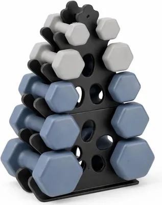 Obrázek produktu pro Stojan na činky – pro domácí cvičení – 5vrstvý design – 80 x 80 cm – černý