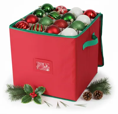 Aufbewahrungsbox für 64 Christbaumkugeln, 33x33x33 cm, rot/grün