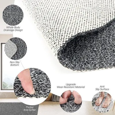 Obrázek produktu pro Protiskluzová sprchová rohož z PVC, 60 x 60 cm, lze prát v pračce, do sprchového koutu, černá a šedá
