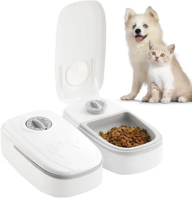Produktbild von Automatischer Futterautomat für Katzen mit 2 Mahlzeiten, Timer und rutschfester Matte für Hunde/Katzen