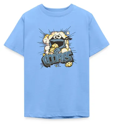 Produktbild von Spreadshirt Sesamstraße Design Mit Krümelmonster Und Cookies Teenager T-Shirt, 134/146 (9-11 Jahre), Himmelblau