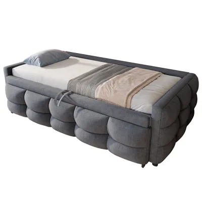 Produktbild von Abrihome Polsterbett Schlafsofa 90/180x190cm mit Ausziehbett, Doppelbett mit Lattenrost, Grau