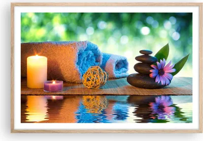 Produktbild von Gerahmtes Poster - Rahmen in heller Eiche - Natur Entspannung Spa Kerzen - 91,5x61 cm - Wand Bild - Wanddeko - Wandbilder - Wandposter - Bilderrahmen - Bilder - Kunstdruck - Wandbild - P2NAA91x61-2554