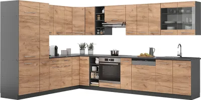 Produktbild von Eckküche Vicco Fame-Line Goldkraft Eiche/Anthrazit 347 x 46 cm ohne Arbeitsplatte, Model 38698