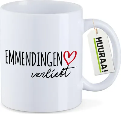 Produktbild von Huuraa Kaffeetasse Emmendingen verliebt 330ml Weiß Keramik Kaffeebecher Geschenkidee