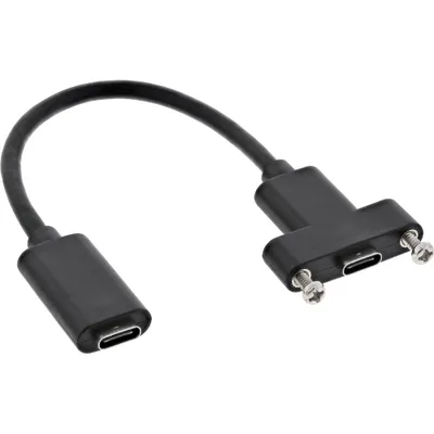 Produktbild von InLine USB 3.2 Gen.2 Adapterkabel, Buchse C auf Einbaubuchse C, 0,20m, 0,2 m, USB C, USB C, USB 3.2 Gen 2 (3.1 Gen 2), Buchse/Buchse, Schwarz