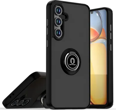 Produktbild von Hülle für Samsung Galaxy S24 FE Matte Transluzent TPU Stoßfest Schutzhülle mit Ring Halter Ständer Schwarz