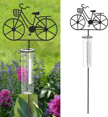 Produktbild von Gartenstecker Regenmesser Fahrrad Metallstecker 18x90x5,5cm Metall Glas Niederschlagsmesser Messzylinder
