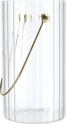 Produktbild von INNA-GLAS Deko Vase BLANDINA mit Henkel, Glas, Rillen, transparent-Gold, 18cm, Ø10cm - Blumenvase