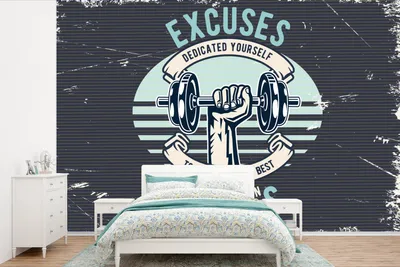 Produktbild von MuchoWow® Fototapete für Wohnzimmer oder Schlafzimmer Wandtapete Vinyl Motivtapete Gewichte - Sport - Retro - 330x220 cm - Fototapeten