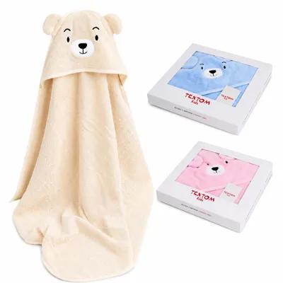 Produktbild von Textom Premium Kids Kapuzenhandtuch 80x80 cm Baby Badetuch Baumwolle creme