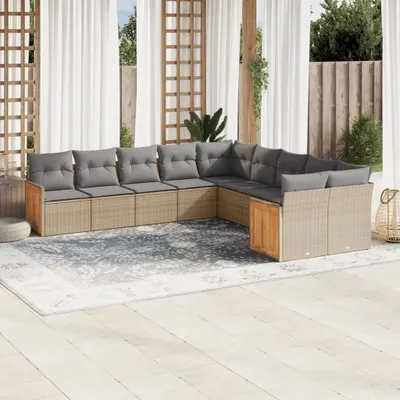 Produktbild von Design 10-tlg. Garten-Sofagarnitur mit Kissen Beige Poly Rattan, Gartenmöbel-Sets 2024 Neu