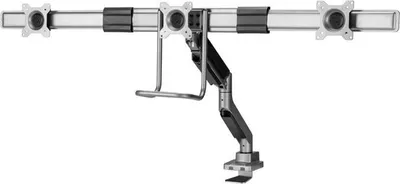 Imagen del producto de Soporte de mesa para monitor, modelo 650170, compatible con pantallas de 17" a 32", capacidad de 8 kg, rotación de 360°, incluye soporte para dispositivos Nb., color blanco, para venta al por menor