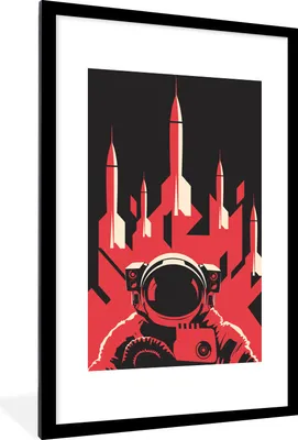 Produktbild von MuchoWow® MuchoWow® Gerahmtes Poster Astronaut - Rakete - Rosa 60x90 cm - Poster mit zchwarzem Bilderrahmen - Dekoration - Wandposter Wohnzimmer - Hochwertig
