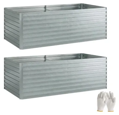 Produktbild von Set aus 2 verzinkten Hochbeeten, 180 x 90 x 60 cm Metall-Hochbeete mit sicherer Kante, Silber