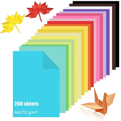 Buntes Papier A4, 200 Blatt, 20 Farben, 70 g/m², Bastelpapier