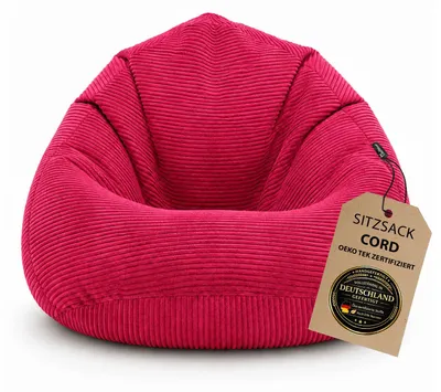 Produktbild von BuBiBag Cord Sitzsack Kinder Jugendliche Erwachsene – Gaming Bean Bag Cord Sessel, EPS-Füllung, Möbelcord, in Berlin genäht | 12 Farben Rot-XL