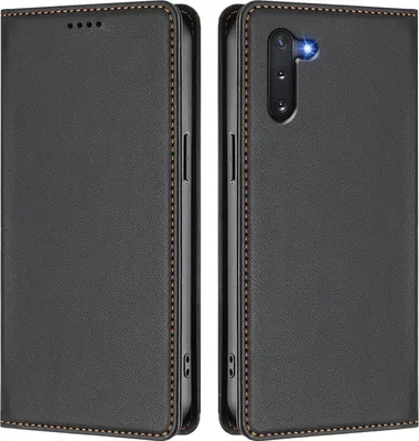 Image de Etui en cuir pour Samsung Galaxy Note 10, étui magnétique en cuirPolyuréthaneavec support Noir