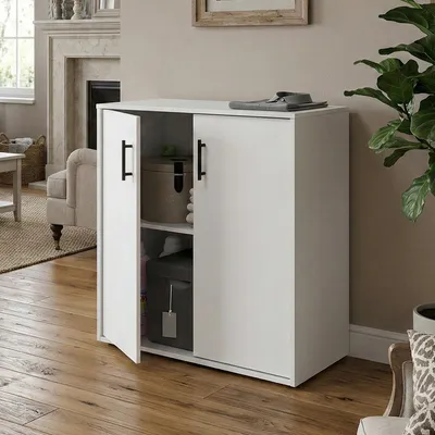 Image de Senorbi - Armoire polyvalente 2 portes, 80x88h cm blanc, une étagère