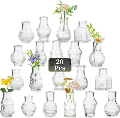 Produktbild von Kleine Glazen Vasen für Tafeldekorationen - Set von 20 Mini Blumenvasen