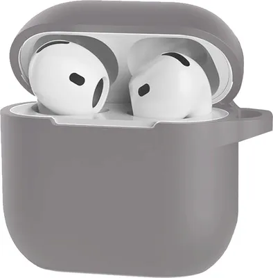 Obrázek produktu pro Pouzdro na AirPods 4, silikonové, s klipem - šedá barva. Kompatibilní s Apple AirPods 4