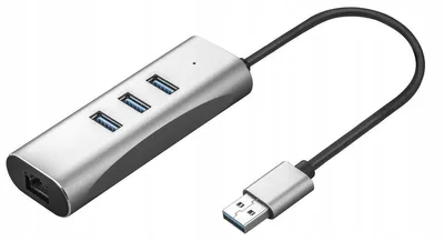 Produktbild von VALUE USB 3.2 Gen 1 Gigabit Ethernet Konverter + 3x USB Hub Adapter