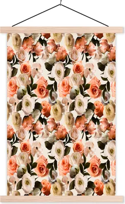 Produktbild von MuchoWow® Textilposter Blumen - Rosen - Farben 120x180 cm mit holzfarbenen Rahmen - Textil-Plakat