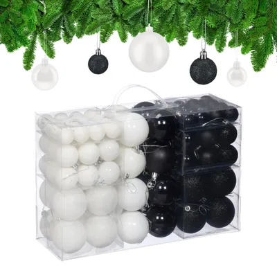 Weihnachtskugeln Set 100er, matt, schwarz-weiß, Kunststoff