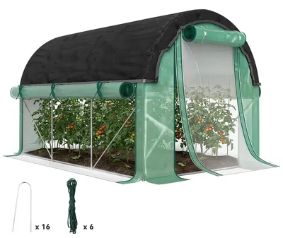 Image de Serre tunnel en polyéthylène avec filet de protection solaire, serre en film plastique, serre à tomates, serre agricole | 300 x 200 x 198 cm | Acier, 140 g/m²