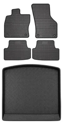 Image de Tapis en caoutchouc + bac de coffre pour Seat Leon III 2014-2020 (break, plancher bas) – 5 pièces, noirs, sur mesure