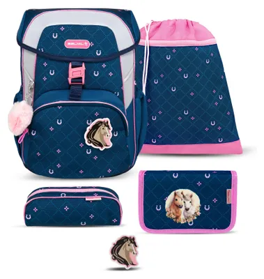 Produktbild von Belmil Maxi ergonomisches Schulranzen-Set 5-teilig "Meet your Horses" mit Brustgurt und Hüfgurt, Magnetverschluss, einem Patch