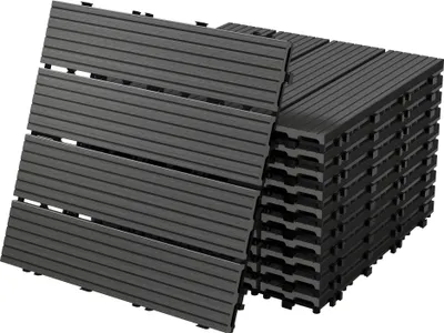 Obrázok produktu pre ECD Germany WPC terasová dlažba, 30x30 cm, 55-dielna ekonomická sada na 5m², antracitová vo vzhľade dreva, na záhradnú balkónovú podlahu s drenážou a systémom click