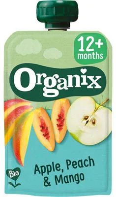 Immagine prodotto di Organix Knijpfruit Mela, Pesca & Mango 12m+ 100ml – snack naturale per bambini senza zucchero
