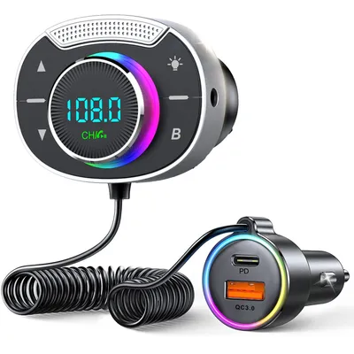 Produktbild von Bluetooth 5.3 FM Transmitter für Auto,PD 30W+QC3.0 Schnelllade KFZ-Transmitter,FM Transmitter,Stärkeres Dual Mic & Bass-Boost
