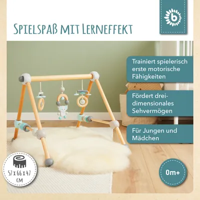 Produktbild von Bieco Spielbogen Baby | Montessori Spielbogen | Spielebogen Babies Holz Wickeltisch | Holzbogen Baby Spieletrapez Babies Holz Baby Gym Holz Holzspielbogen Baby Spielbogen Holz Baby Spielebogen Weich