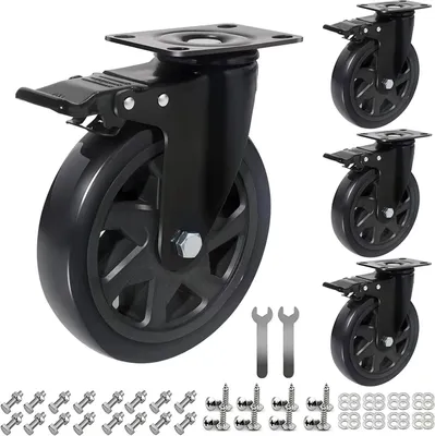 4 Möbelrollen 150 mm mit Bremse, 360° drehbar, bis 1000 kg