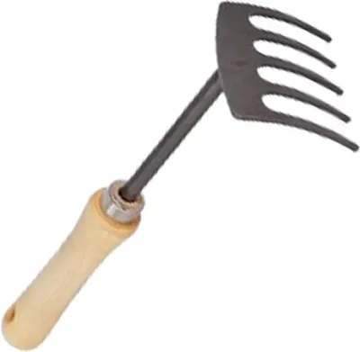 Produktbild von Kleinrechen aus Stahl mit 5 Zinken und Eschenholzgriff, 9 cm Kopfbreite