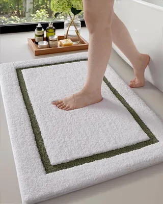 Image de Tapis de bain vert, 44 x 76 cm, en microfibre, absorbant et à séchage rapide