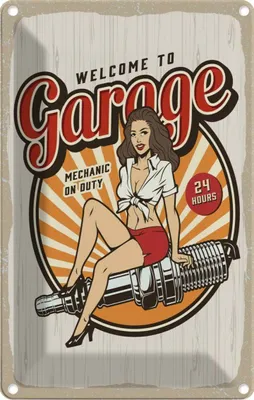 Produktbild von vianmo Blechschild 18x12 cm Pinup Welcome to Garage Mechanic on