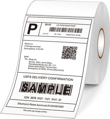Produktbild von Thermo-Versandetiketten 4x6-Zoll-Versandpaket Thermodrucker Allzwecketikett Papieraufkleber Selbstklebend Wasserdicht oelbestaendig Kratzfest Geeignet fuer Zebra Amazon UPS Ebay Shopify FedEx-Etikettierung Barcode Express-Versandetiketten 100x150 350PCS / Rolle