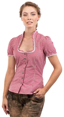 Productafbeelding van Traditionele blouse in het patroon Jasmijn, rood/wit, geruit