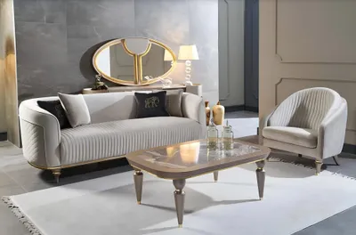 Produktbild von Sofagarnitur Couch Sofa Polster 3 + 1 Sitzer Couchtisch Holz 3tlg. Luxus Möbel