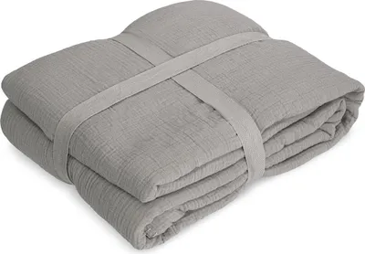 Produktbild von Musselin Decke ca. 130x180 cm | Kuscheldecke aus Baumwolle & Fleece | weich, atmungsaktiv, flauschig | Wohndecke für Sofa, Bett | verschiedene Farben (grau)