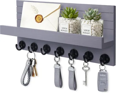 Produktbild von Schlüsselbrett aus Holz mit Ablage, 7 Haken, für Flur und Eingang, Schlüsselaufbewahrung