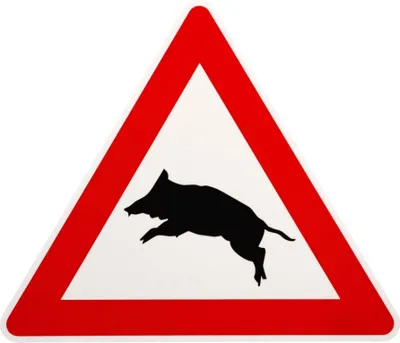 Produktbild von ORIGINAL Verkehrszeichen Nr. 101 m. Sonder-Symbol ACHTUNG WILDSCHWEINE 630 mm SL Verkehrsschild Gefahrenzeichen Vorsicht Warnung Wildschwein Wildwechsel Warnschild Straßenschild RAL-Gütezeichen