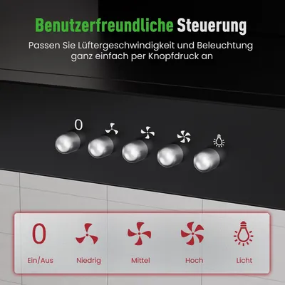 Produktbild von LEVIVO A++ Dunstabzugshaube 60cm Umluft & Abluft mit 380 m³/h Luftleistung, Abzugshaube mit 2 Aktivkohlefiltern, 2 Fettfiltern, 3 Leistungsstufen