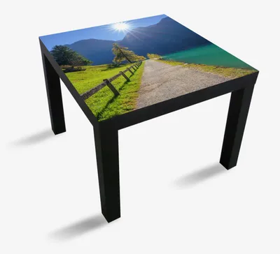 Produktbild von Wallario Möbeldesign / Aufkleber, geeignet für Ikea Lack Tisch - Uferweg am Bergsee in 55 x 55 cm