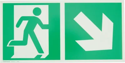 Zdjęcie produktu dla SafetyMarking® Rettungszeichen - Notausgang rechts mit Zusatzzeichen: Richtungsangabe rechts abwärts