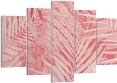 Produktbild von Bild auf Leinwand - Leinwandbild - 5 Teile - Rosa Blätter Palmen - 150x100cm - Wand Bild - Wanddeko - Wandbilder - Leinwanddruck - Bilder - Wanddekoration - Leinwand bilder - Wandbild - EA150x100-4745